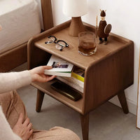 Modern Nightstand, Solid Wood Bedside Cabinet with Storage Drawers and Open Wood Shelf Storage, Beech Wooden Side Table with for Bedroom, Living Room, Dorm, Easy Assembly, Natural