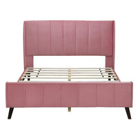 Queen Bed Frame, Velvet Upholstered Platform Bed with Tufted Headboard and 10 Wooden Slats, Modern Platform Bed Frame for Kids Teens Adults, Pink