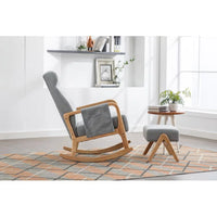 Rocking Chair With Ottoman and Side Pocket,Upholstered Accent Chair with Foot Stool, Glider Rocker Chair with Thick Padded Cushion and High Backrest,Lounge Chair for Living Room Bedroom Nursery