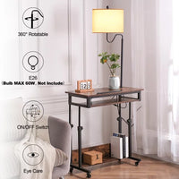 Mobile Standing Desk, Portable Stand Up Desk with USB Outlets, Adjustable Height Small Standing Desk with Floor Lamp, Rolling Home Office Laptop Cart with Wheels, Computer Desk (Antique brown)