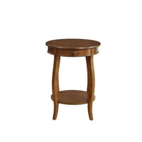 Round End Table with 1 Drawer & Open Storage Shelf, Side Table with Wooden Cabriole Leg, Night Stand for Living Room Bedroom, Walnut