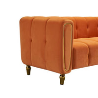 Modern Velvet Sofa, Button Tufted Chesterfield Sofa with Arms and Gold Metal Legs, 3-Seater Sofa Couch Upholstered Sofa for Living Room Bedroom Office Apartment, 83.07"×31.89"×27.95", Orange