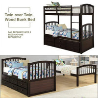 Twin-Over-Twin Bunk Bed with Trundle and 3 Storage Drawers, Twin over Twin Bunk Bed with Ladder, Safety Rail, Bedroom Guest Room Furniture, Space-Saving Design,for Kids,Teens,No Spring Needed,Expresso
