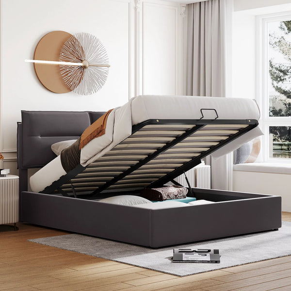 Platform Bed Frame with Storage Underneath,Queen Size Lift Up Storage Bed with Tufted Headboard,Gas Lift Storage Bed Upholstered Platform Bed with Hydraulic Storage System for Bedroom Dorm,Gray