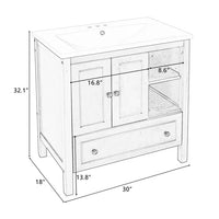 30" Bathroom Vanity Without Sink, Bathroom Vanity Cabinet Base Only, Freestanding Bath Vanity with Soft Close Doors and Drawer, Solid Wood Frame Bathroom Cabinet with Adjustable Shelf, White