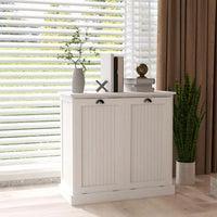 Double Tilt Out Trash Cabinet Wooden Free Standing Laundry Sorter Cabinet, Recycling Cabinet,Tilt Out Trash Cabinet Can Bin Kitchen (White)