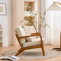 Accent Chair for Living Room, Mid-century Upholstered Armchair with Lumbar Pillow, Bronzing Cloth Lounge Chair with Solid Wood Frame for Living Room Bedroom Apartment, Off-White Color
