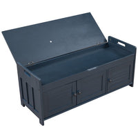43.5''Storage Bench, Shoe Bench with 3 Shutter-shaped Doors, Rustic Entryway Bench with Removable Cushion and Hidden Storage Space, Antique Navy