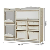 Kids Organizers Toy Storage Organizer, Floor Storage Cabinet with Bookshelf, 6 Bins, 2 Cabinets and 1 Large Drawer, Multifunctional Kids Storage Cabinet Toy Chest for Nursery, Playroom and Bedroom
