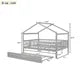 Full Size House Bed with Trundle, Wood Full Bed Frame with Roof and Fence-Shaped Guardrail, Montessori Bed for Teens, Boys or Girls, Grey