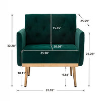 Accent Chair, Modern Velvet Tufted Upholstered Single Sofa Chair with Thick Cushion and Rose Golden Metal Feet, Comfy Leisure Lounge Armchair Reading Chair for Living Room Bedroom Office, Green