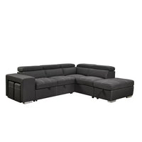 105" Accent Sofa, Modern Sectional Sofa with Adjustable Headrest, Sleeper Sectional Pull Out Couch Bed with Storage Ottoman and 2 Stools, Large Sofa Couch for Living Room Apartment Hotel,Charcoal Grey
