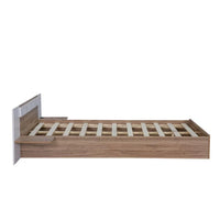 Queen Size Platform Bed with USB Ports,Sockets and Shelf, Wooden Bed Frame with Extended Headboard, Low Floor Bed with Slats Support, No Box Spring Needed,Natural