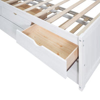 Twin Bed Frames, Bed Frame with Trundle and Built-in Bookshelves, Wooden Captain Bed Twin Size Bed Frames, Storage Bed with Three Storage Drawers for Adults Boys and Girls, White Wash