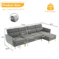 112" Convertible Sectional Sofa Couch, Modern Boucle Yarn Fabric L Shaped Couch with Reversible Chaise, 4-Seat Sectional Sleeper Sofa for Living Room Apartment Office, Light Gray