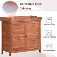 39" Outdoor Potting Bench Table, Rustic Garden Wood Workstation, Waterproof Tool Shed, Storage Cabinet Garden Shed with 2-Tier Shelves and Side Hook, for Mudroom, Backyard, Orange