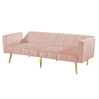 76'' Velvet Couch, Button Tufted Folding Loveseat Sofa Bed with Armrest, Adjustable Back & Metal Legs, Accent Sofa Recliner Convertible Futon Sofa Bed for Living Room Bedroom, Pink