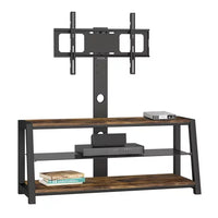 TV Stand with Mount and Storage Shelves, Entertainment Center Fits 32 to 65 Inch Screens, VESA 100x100 to 600x400-Black Tempered Glass Shelving