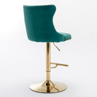 Swivel Bar Stools Set of 2 with Adjustable Seat Height, Contemporary Velvet Counter Stool with Metal Legs and Chrome Nailhead Trim Backrest, Dining Chair for Home and Pub, Green & Gold