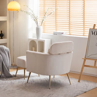 Accent Chair with Ottoman, Velvet Wingback Armchair with Lumbar Pillow and Footstool, Upholstered Single Sofa Chair with Golden Metal Legs, Leisure Armchair for Living Room, Bedroom, Office, Beige