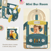 4 In 1 Kids Slide Set, Bus Slide Set with Bus Play Structure for Kids Teens Boys Girls, Freestanding Bus Toy with Slide and Basketball Hoop, Indoor & Outdoor Toys Slide Playset, Easy Setup, Yellow