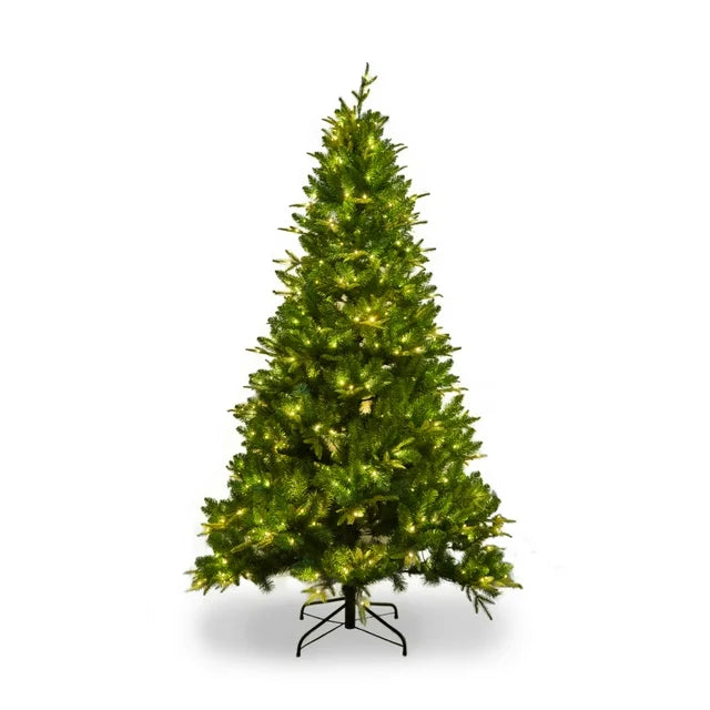 7.5ft Christmas Tree Pre-Lit, Artificial Christmas Tree with 400 LED Lights and Realistic Branches with 1685 Tips, Hingeless Spruce Xmas Tree for Home, Office, Party Decoration