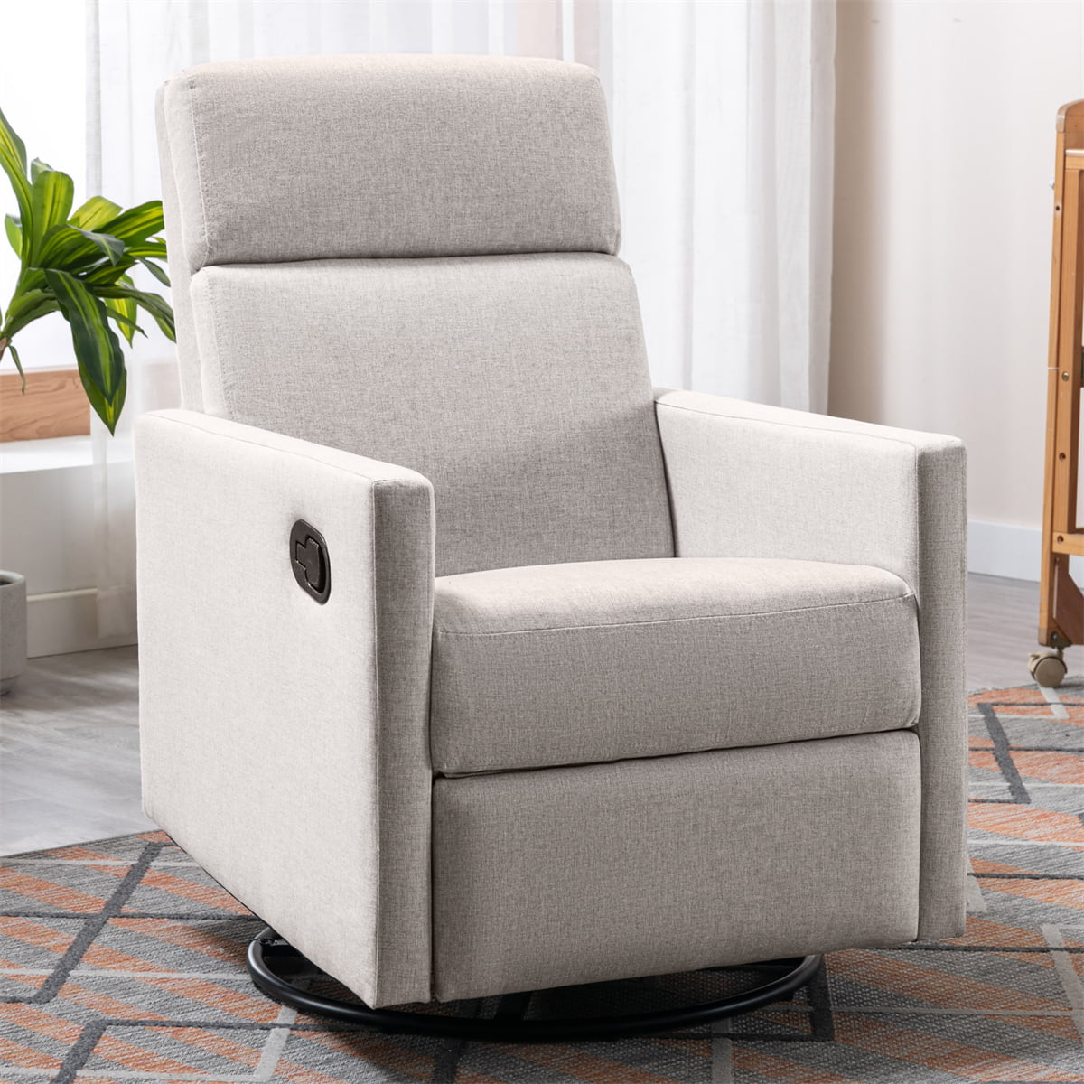 Gliding Recliner Rocker,360Swivel Glider Modern Nursery Glider Recliner Chair Upholstered Plush Seating Glider,Swivel Glider Chair Nursery Chair Reclining Sofa Chair for Living Room,Tan