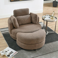 39"W Oversized Swivel Accent Chair with Moon Storage Ottoman, Round Swivel Barrel Chair with 4 Pillows,Loveseat Sofa Chair Lounger Armchair for Living Room,Coffee