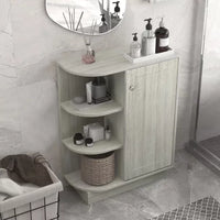 Bathroom Storage Cabinet, Bathroom Console Table Open Style Shelf Cabinet with Adjustable Shelves & 1 Door, Free-Standing 3 Tier Wood Side Table for Living Room,Bathroom, Kitchen