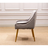 Modern Velvet Accent Chair, Upholstered Dining Chair Side Chair with Swoop Arm and Metal Legs for Living Room Kitchen Dining Bedroom Meeting Room Office, Grey