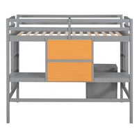Loft Bed Twin Size, Wood Twin Loft Bed with Desk and 2 Drawers, Loft Bed Frame with stairway, Desk Under Bed for Teens/Girls/Boys/Adults, No Box Spring Needed (Gray)