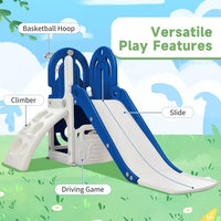 4 in 1 Climbing Toys for Toddlers, Freestanding Playground Climber Slide Playset with Basketball Hoop & Slide & Climbing Ramp & Hidden Space, Play Combination Amusement Park for Indoor & Outdoor, Blue