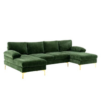U-Shaped Sectional Sofa, Modern Large Accent Sofa, 110" Extra Wide 4-6 Seats Sofa with Chaise Lounge and Golden Legs, Modular Sofa Couches for Living Room Office, (Green)