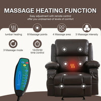 Manual Recliner Chair with Massage and Heating for Adults,Oversized Rocking Chair with 2 Cup Holders and USB Charge Port,Brown