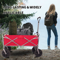 Collapsible Heavy-Duty Wagon with Double Brake and Anti-Steel Frame,Multipurpose Wagon Cart,Folding Camp Wagon Cart with Flexible Handle and Wheels, Utility Pull Cart Grocery Cart with Two Extra Bags