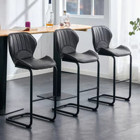 Bar Stools Set of 4,Curved Counter Height Armless Bar Chairs with Chrome Legs Foot Rest and Back, PU Leather Foam Upholstered Bar Stools for Dining and Kitchen Island Pub,stripe-Brown