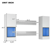 4 Pieces Floating TV Stand Set, Modern High Gloss Wall Mount Entertainment Center with 16-Color RGB Lights, 2 Media Storage Cabinets and 2 Shelves for Living Room Home Theater, White