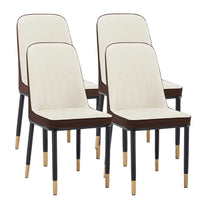Dining Chair Set of 4, Modern PU Leather Upholstered Dining Room Chairs with High Back and Metal Gold Plated Legs Comfy Accent Chair Breakfast Chairs for Living Room Kitchen Island Bedroom Beige+Brown