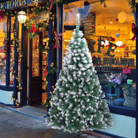 7ft Snow Flocked Hinged Artificial Pine Christmas Tree with Solid Metal Stand, Xmas Full Tree for Indoor and Outdoor(7FT/Snow)