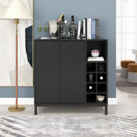 34" Sideboards & Buffets With Storage Coffee Bar Cabinet with Wine Racks Buffet Cabinet Sideboards with Adjustable Open Shelf Modern Console Table for Kitchen Living Room and Dining Room, Black