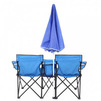 Loveseat Camping Chair with Removable Umbrella,Portable Folding Chair with Cooler Bag & 2 Cup Holders & Carrying Bag, Foldable Patio Chair for Travel, Fishing, Picnic