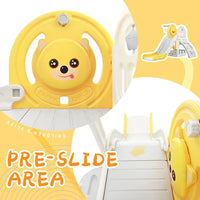 4 in 1 Toddler Slide and Climb Set, Kids Playground Climber Slide Playset with Basketball Hoop, Climb Stairs and Toy Storage Space Freestanding Play Combination for Babies Indoor & Outdoor, Yellow