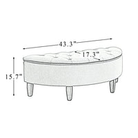 Storage Ottoman Bench, 43.3inch Half Moon End of Bed Bench with Button-Tufted and Nail Head Trim, Upholstered Storage Ottoman for Bedroom Living Room Entryway, Ivory