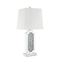 Mirror Table Lamp with Floating Crystal Decor Center Pieces - Feature Large White Linen Shade - 33" Tall Fits in Living Rooms, Bedrooms, or Home Offices