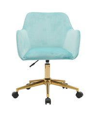 Adjustable Height 360 Revolving Home Office Chair, Soft Velvet Fabric Material Desk Chair with Gold Metal Legs and Universal Wheels, Modern Computer Chair for Indoor, Light Blue
