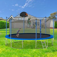 Trampoline for Kids 14FT, All-Weather Trampoline with Safety Enclosure Net, Basketball Hoop and Ladder, Thickened Spring Pad and Strong Supports, ASTM Approved Combo Bounce Outdoor Fitness Trampoline