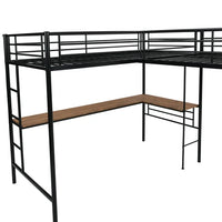 Double Loft Beds Twin Size, L Shaped Loft Bed Frame with Two Built-in Desks, Heavy Duty Bunk Bed with Desk for Kids Boys Girls Teens, 250LBS Weight Capacity, Black
