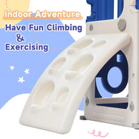 Kids Activity Playground Set 5 in 1, Baby Indoor Outdoor Playset with Toddler Slide, Swing, Basketball Hoop and Climber, Children's play sets with Storage for Boys and Girls, Blue