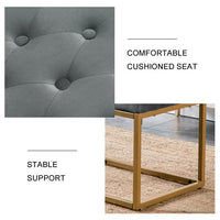 Velvet Ottoman, Modern Button Tufted Footrest Upholstered Vanity Stool with Gold Metal Frame, Upholstered Vanity Chair for Living Room Bedroom Entryway, 21.7”L x 15.9”W x 16.5”H, Dark Gray