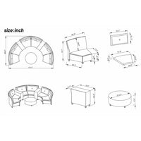 9-Piece Outdoor Wicker Round Sofa Set, Half-Moon Sectional Patio Sofa Set with Side Table, Curved Sofa Set With Round Coffee Table, Steel Legs, Movable Cushion, Beige Cushion & Gray Frame